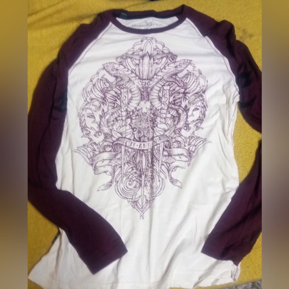 White and Burgundy Long Sleeve Graphic Tee